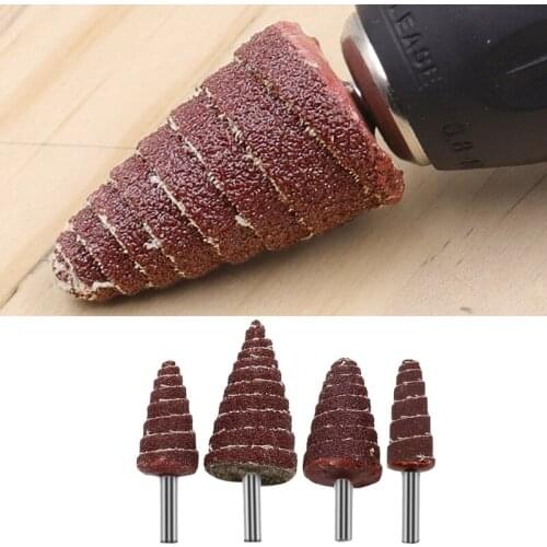 Wear-resisting Maximum Diameter 1.18inch Conical Sandpaper Grinding Head with Handle Metal Material High Quality M4YD