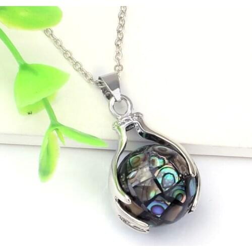 KFT Silver Plated Hand Shape Round Beads Shell Pendant Natural Abalone Shell Pendant Necklace Link Chain Football Sport Jewelry