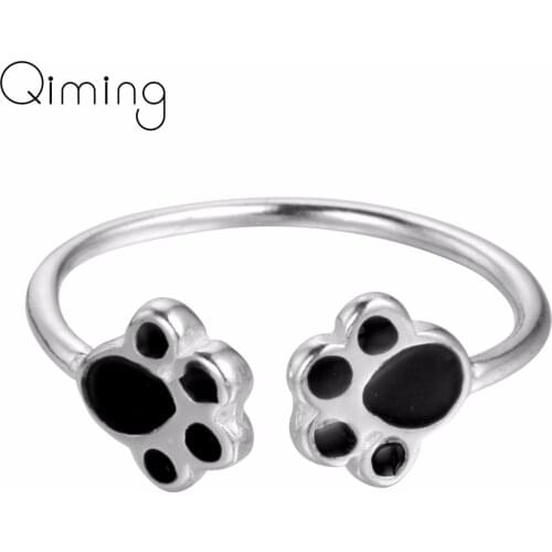 Lovely Animal Rings Double Puppy Dog Paw Open Ring For Women Girls Party Christmas Gift Minimalist Cute Jewelry
