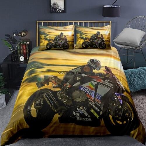 Adult Adolescent Boys Bedding Sets Luxury Motorcycle Print Duvet Cover Set Kids Quilt Cover with Pillowcase Bed Comforter