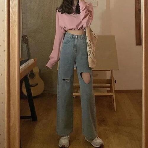 Summer Kawaii Heart Y2k Pants Female Womens Jeans Boyfriend Women Jeans High Waist Mom Ripped Jeans Cool Stright Trousers Girl