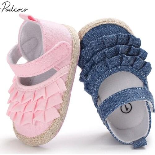 Newborn Infant Baby Girl Summer Kids Shoes Soft Sole Crib Prewalker Toddler Anti-Slip Solid Ruffled First Walkers