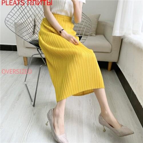 Miyake Pleated Skirt Back Slit and Lining Opaque 2021 Summer New Pleated Skirt Mid-length Pleats Saia Kawaii Jupe Upe Faldas