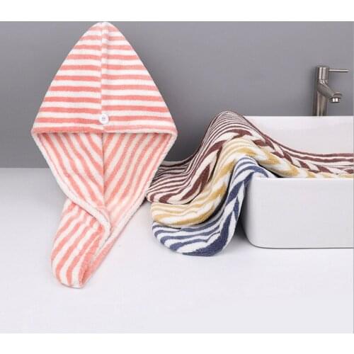 Fashion Striped 4 Color Shower Cap Towel Coral Warm Fleece Cationic Dry Hair Cap Microfiber Absorbent Stripe Dry Hair Cap Hot