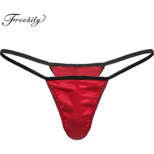 Mens Male Smooth Silky Satin Lingerie Panties Low Rise Front Jockstraps Bulge Pouch T-back G-string Briefs Slip Hommes Underwear