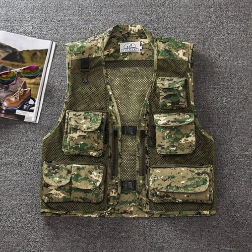 Outdoor Mens camouflage mesh Fishing Vest photography multi-pocket vest Coat
