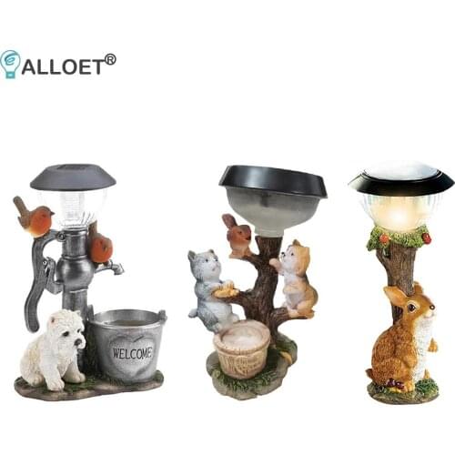 Desk Lamp Solar Powered Lamp Outdoor Resin Solar Powered Animals Statue Figurine LED Animal Sculpture Light Garden Decor