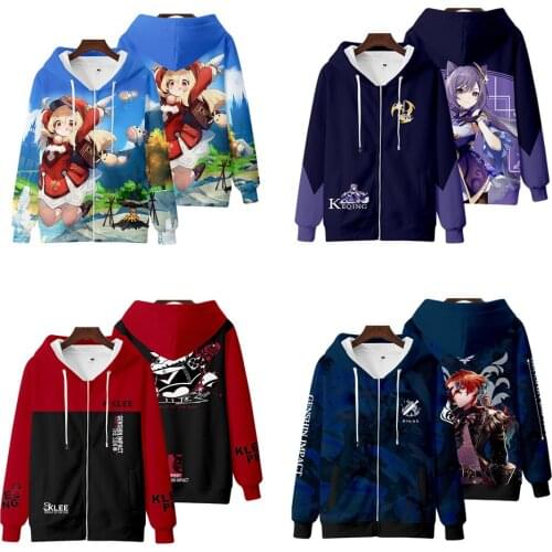 New Arrive XXS-4XL Genshin Impact Cosplay Costume Anime Klee Zipper Sweater Fleece Jacket Venti Fischl Two Dimensions Tops