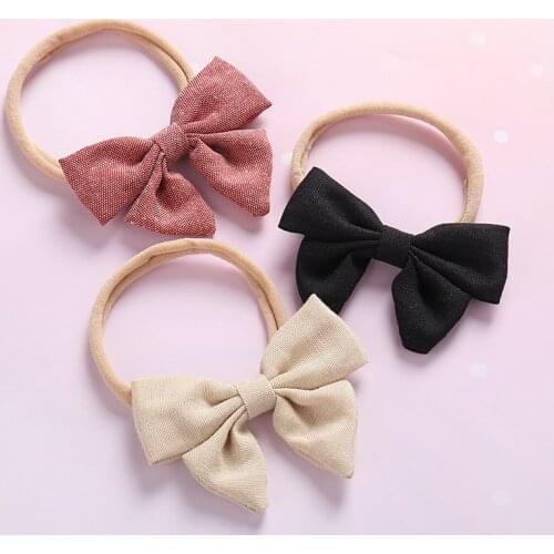 Solid Nylon Headband Cute Bow Headbands For Kids Girls Soft Elastic Hair Accessories Cotton and linen Fabric Headbands