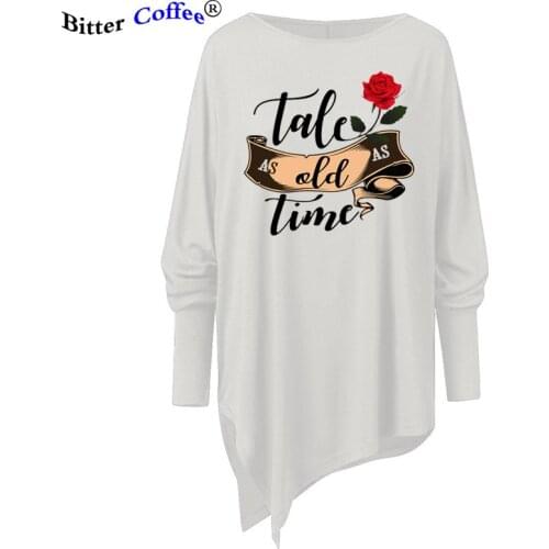 Autumn NEW Beauty and Beast Shirt Cute Tale As Old As Time T-shirt Girls Fairy Tale Rose Graphic Tee Belle Women Harajuku Tops