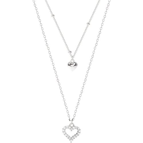 925 Sterling Silver Double Layer Bead Chain Heart Pendant Necklaces Charming Zircon Choker Necklace For Women S-N468