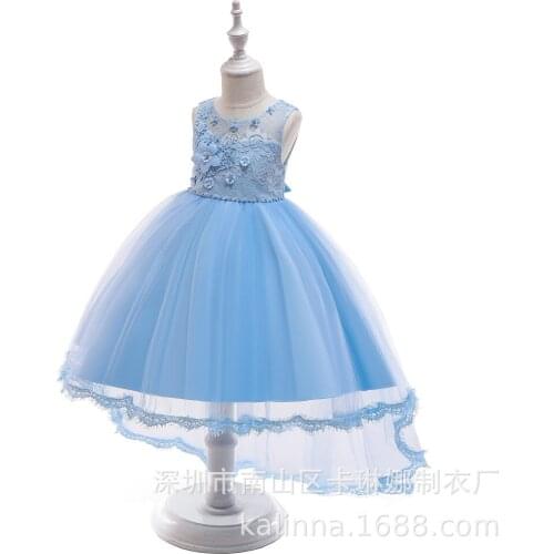 2020 new fashion childrens clothing Princess Piano Host Performance Dress Trailing Flower Girl Net Gauze Puff