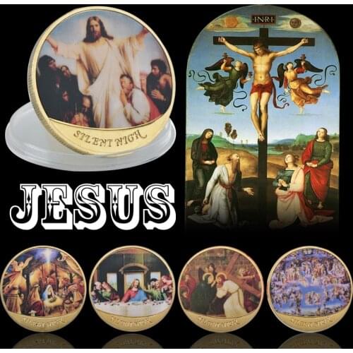 5pcs/lot Gold Plated Coins Jesus Silent Night Prince of Peace Euro Coins Collectibles Coins Russia Original for Christmas Gift