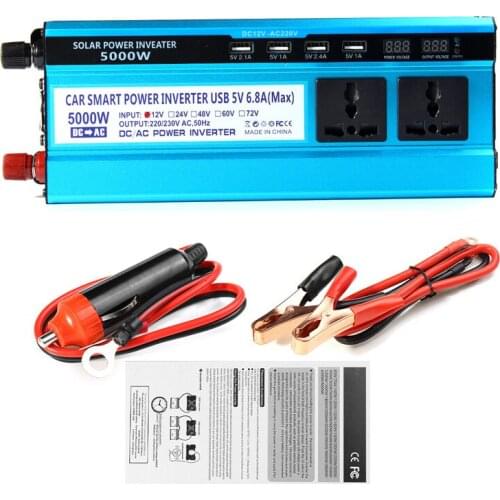 5000W Solar Inverter DC 12/24/48V To AC 220V Power Convertor Transformer Double LCD Display 4USB Modified Sine Wave Inversor