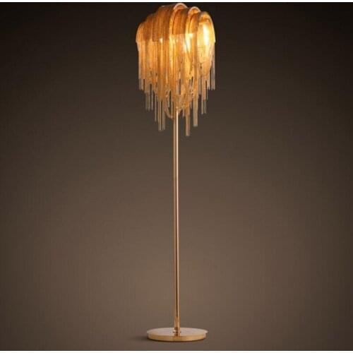 Post-modern creative individuality floor lamp hotel project tassel aluminum chain lights villa duplex floor living room led lamp