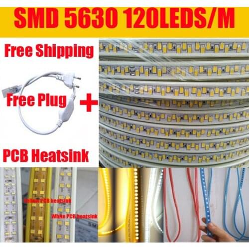 Superbright 180 led strip light 5630 white led strip warm white light 220V PCB 120LED/m 100m/lot LED strip 220V with Heatsink