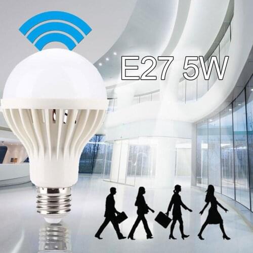 E27 5W LED Bulb Light Sound Sensor PIR Motion Detection Household White Lampada LED Spotlight Table lamp Lamps light