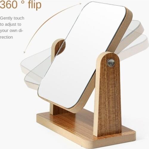 HD Rotating Makeup Mirror Desktop Colorful Dressing Mirror Folding Bamboo Portable Large Square Princess Mirror