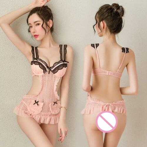 Yhotmeng nightdress for woman sloth Lingerie sexy lace underwire cotton pad apron style maid maid uniform seduction night skirt