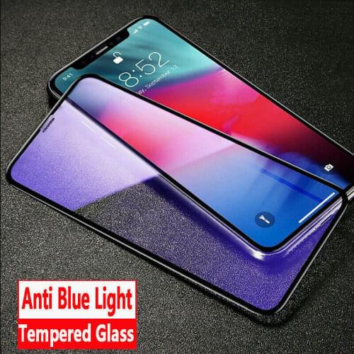 Anti Blue Light 10D Full Covered Tempered Glass Silk Screen Protector For iPhone 13 12 Pro Max 11 XR XS X 8 7 6s Plus 100pcs