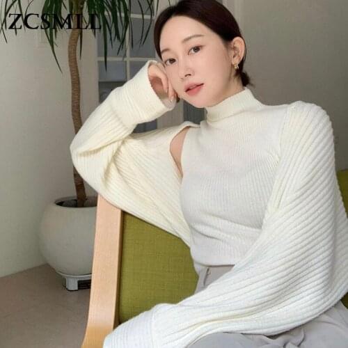 ZCSMLL Korea chic autumn gentle stand-up collar self-cultivation inner base vest + pit strip shawl knitted sweater two-piece set