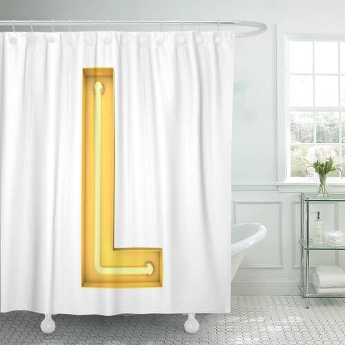 Yellow Neon Light Letter L Glowing Capital 3D Rendering Shower Curtain Waterproof 72 x 72 Inches Set with Hooks