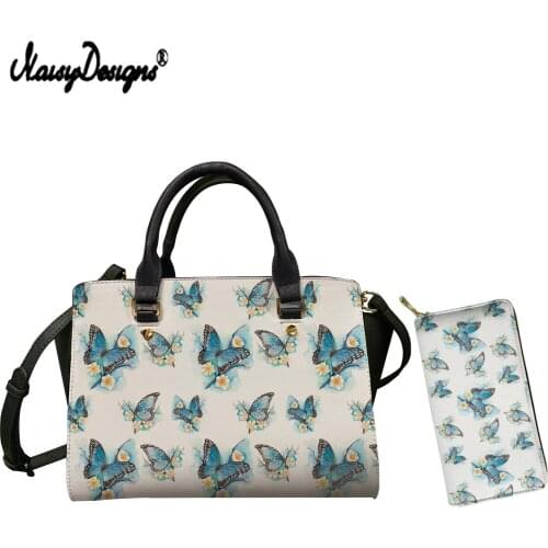 NOISYDESIGNS Women Tote Bags Fashion Blue Butterfly Printing Ladies PU Leather Crossbody Bag Bolsa Femininas 2021 New Handbags