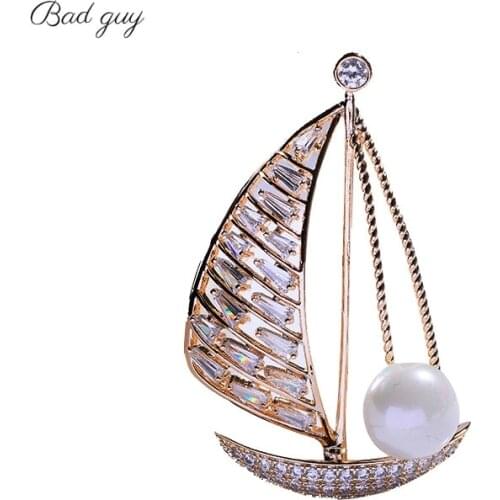 Bad Guy Zircon Brooches for Womens Brooch Pin Jewelry Clothing Decor Pins Metal Sailboat Broche Kpop Pin Accessories for Clothe