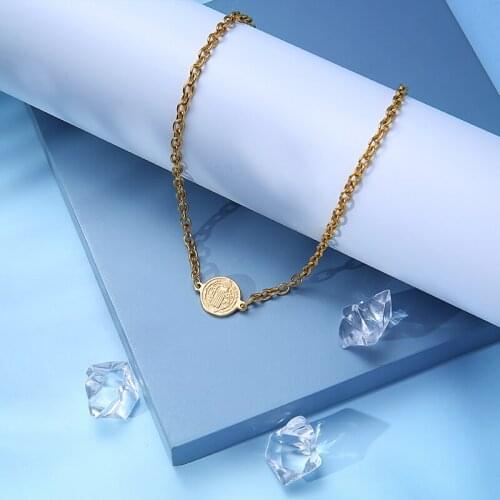 San Benito Medal Choker Necklace For Women Stainless Steel Saint Benedict Medallion Necklaces Gold/Silver Color Metal Choker