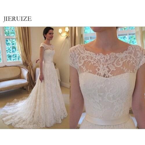 JIERUIZE White Vintage lace Wedding Dresses 2019 A-line Buttons Wedding Gowns Bride Dresses robe de soiree