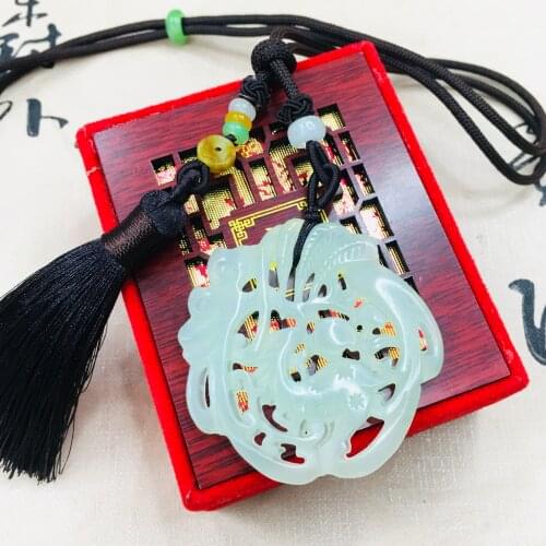 Zheru natural soft jade ice through hollow retro round plum deer pendant with tassel necklace men and women sweater chain