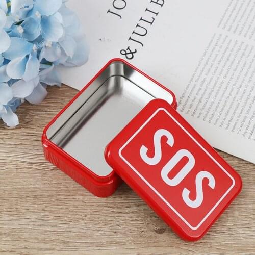 1pcs Red SOS Tin plate Medicine Emergency Case Outdoor Survival Gear Kits First Aid Pill Box