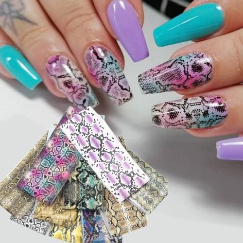 10rolls Snake Skin Nail Foil Paper For Nails Animal Design Adhesive Transfer Sticker DIY Nail Art Decoration Decals Set
