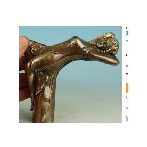 100% brass Pure Copper Brass Grandpa Good Lucky Chinese Old Handmade Carved belle Collect Statue Walking Stick Head