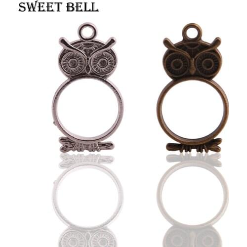 20pcs 20*36mm Two color Metal Zinc Alloy Hollow round Animal Owl Charms Diy Owl Pendant Charms Jewelry Making