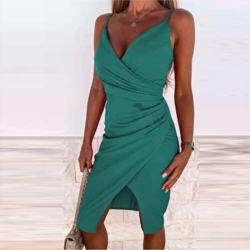 2021 new solid color sling deep V sexy split zipper dress hanging wide loose beach skirt summer sexy sling party long skirt