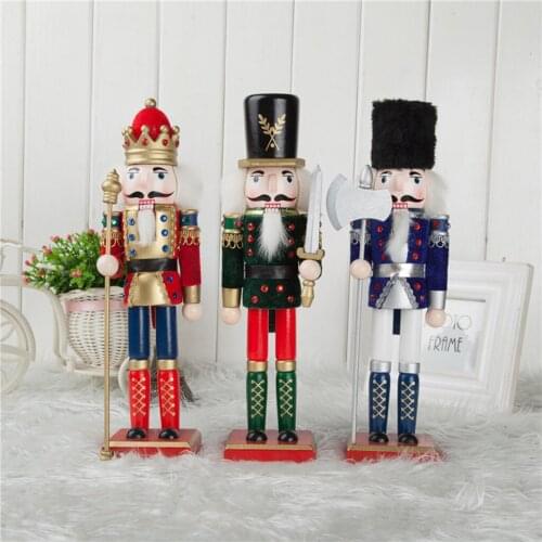 30cm Wooden Nutcracker Solider Figures Model Puppet Doll Toy Home Decor Red