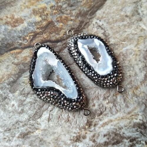 5piecs Natural crystal geode Slice Connector Double Bails Quartz Drusy DIY Making Bracelet necklace Jewelry CT186