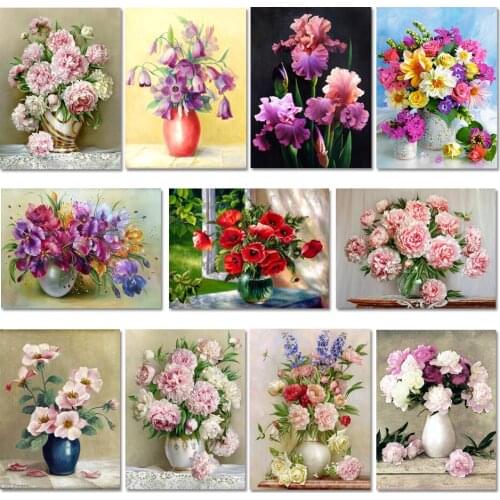 5D DIY Diamond Flower Arrangement Flower Vase Cross Stitch Diamond Embroidery Mosaic Diamond Home Decor peony