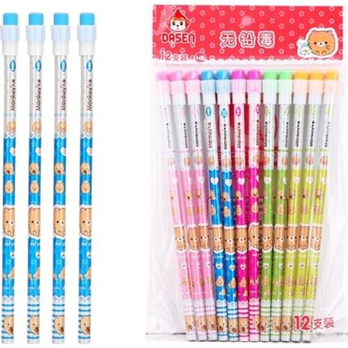 72pcs/6sets HB cute cartoon pencils set kawaii pen student writing wooden pencil with eraser school & office stationery supplies