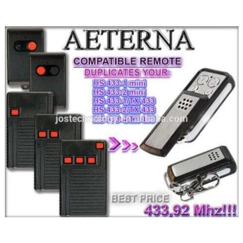 AETERNA HS433-1mini,HS433-2mini,HS433-1/TX433,HS433-2/TX433,HS433-4/TX433 garage door replacement remote control