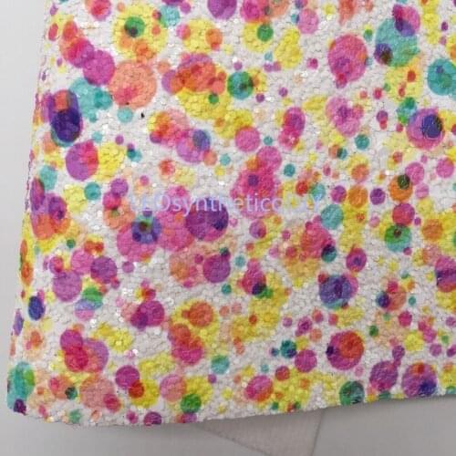 1PC 21X29CM Glitter Fabric, Colorfull Dots Printed Glitter Leather Sheets For Making Bows LEOsyntheticoDIY T485B