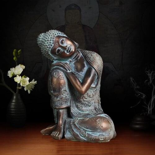 Bronze Sleeping Buddha Statue Hand Carved Seat Resting Napping Home Decor