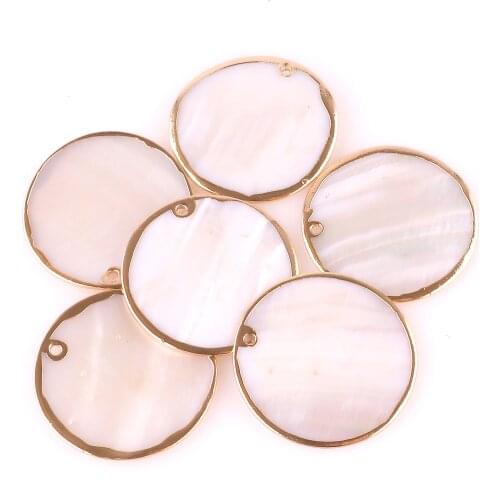 5pcs 35mm Charm Beads Charms for Jewelry Making Round Coin Mussel Flat Shell Beads with Hole 23205