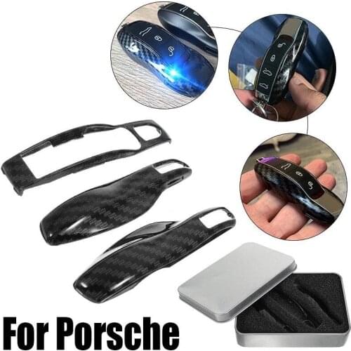 3Pcs Carbon Fiber Remote Key Cover Case Fob for -Porsche Boxster Cayman 911 Panamera Cayenne Macan