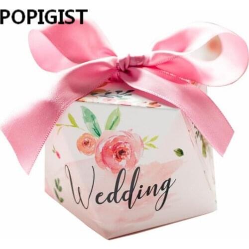 European creative beautiful pink flower floral Candy Boxes Wedding Favors Bomboniere paper Gift Box Party Chocolate box 50pcs