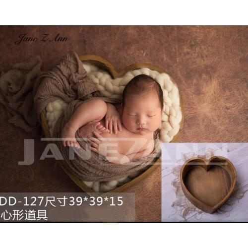Jane Z Ann Newborn Baby Photography Love Heart wooden Basket Props Handmade studio shooting Accessories 3 colors 39x39x15cm