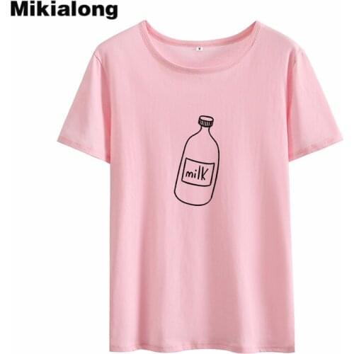 Mikialong Milk Bottle Graphic T Shirts Women 2018 Summer Ulzzang Tee Shirt Femme Black Basic Tshirt Women Tumblr T-shirt Women
