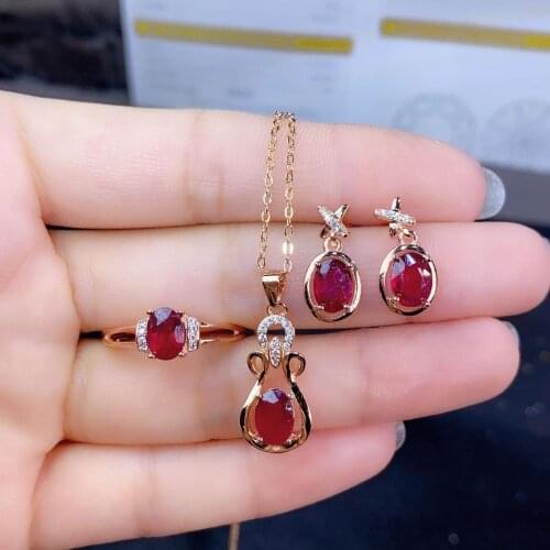 KJJEAXCMY Jewelry 925 Sterling Silver Inlaid Natural Ruby Jewelry Womens Luxury Earrings Ring Pendant 3 Piece Set New Support T