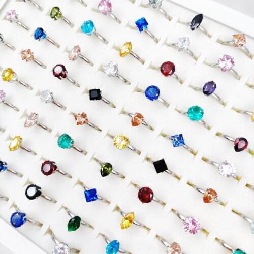 25pcs/Lots Fashion Multicolor Zircon Ring Mix Style Open Adjustable Crystal Rings For Women Wedding Engagement Party Jewellery